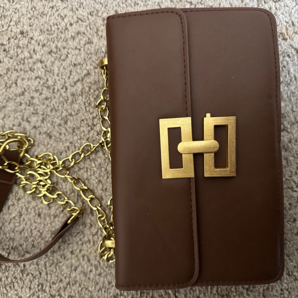 SHEIN Brown Clutch with Gold Chain